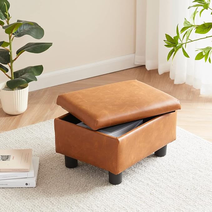 Small Foot Stool Under Desk Foot Stools Ottoman Footstool Foot Stools Small Footstools Foot Stool for Living Room Foot Rest 15" W x 12" D x 9.5" H Faux Leather Brown