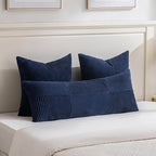 Fancy Homi 2 Packs Navy Blue Big Decorative Throw Pillow Covers 24x24 Inch for Living Room Couch Bed Sofa, Rustic Farmhouse Boho Home Decor, Soft Corss Corduroy Patchwork Accent Cushion Case 60x60 cm