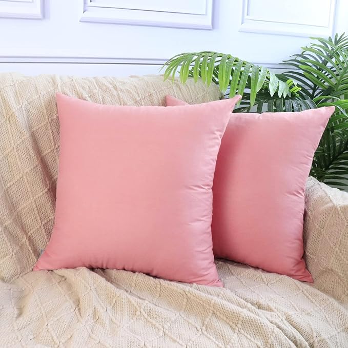 4-Pack 100% Cotton Comfortable Solid Decorative Throw Pillow Case,Thmyo Square Cushion Cover Pillowcase Sublimation Blank Pillow Covers DIY Throw Pillowcase for Couch Sofa(16x16 inch/ 40x40cm,Pink 2)