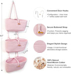 DULLEMELO Hanging Wall Basket for Wall Decor | Pink Woven Storage Basket with Button Strap | 3-Tier Hanging Baskets for Organizing | Hanging Kitchen Baskets