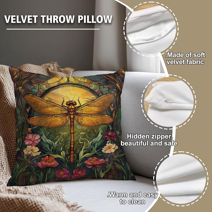 YOU FOUND ME William Morris Abstract Vintage Floral Dragonfly Design Throw Pillow Covers Home Decor, Retro Art Decor Pillowcase Cushion Cover for Bed Sofa Living Room, Square 18x18inch (Dragonfly)