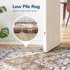 Lessymo 2 x 5 Runner Rug, Machine Washable Area Rugs Boho Faux Wool Low Pile Area Rug for Bedroom, Floral Medallion Vintage Rugs with Non-Slip Rubber, Brown Beige