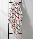CREVENT 50"X60" Farmhouse Breathable Soft and Warm Chenille Plaid Throw Blanket for Sofa Couch Bed, Home Decoration Throw with Tassles (Red & White)