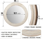 24 inches Wood Round Decorative Mirrors for Wall Decor, Rustic Circle Mirror for Bedroom, Bathroom, Living Room, Entryway Boho Mirror for Home and Office