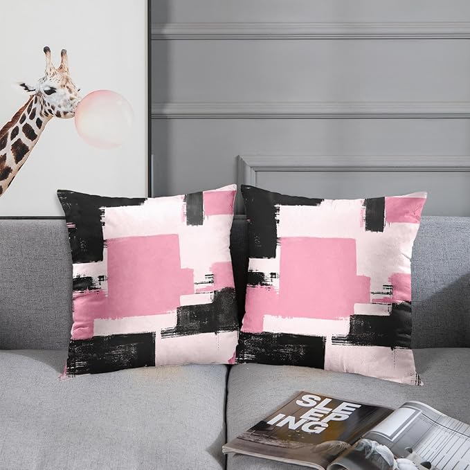 Britimes Throw Pillow Covers Modern Home Art Decor, 18 x 18 Inches Set of 2 Abstract Oil Painting Pillowcases for Bedroom, Living Room, Cushion Couch Sofa, Abstract Pink White