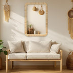 Rattan Bathroom Mirror Wall Mounted Bathroom Mirror for Rustic Farmhouse Style Wicker Rattan Frame,Boho Mirror for Bathroom Bedroom Entryway Living Room Decor