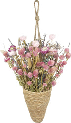 Hanging Wall Basket and Natural Dried Flower Bouquet Conical Hanging Wicker Basket with Hemp Rope Handmade Wall Planter for Garden Home Flowers Planters Boho Decor Front Door Porch Entryway