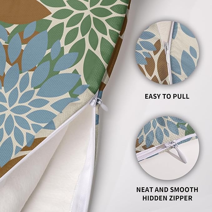 Brown Blue Green Pillow Covers 24X24 Inch Set of 2, Spring Summer Floral Dahlia Flower Cream Decorative Throw Pillow Covers Outdoor Modern Farmhouse Cushion Case for Home Couch Sofa Bed Decor