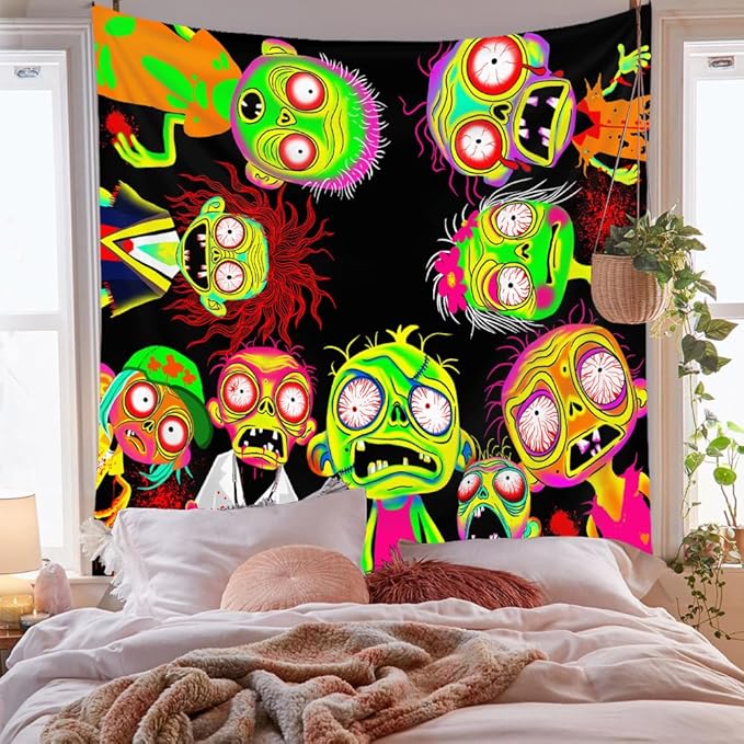Horror Tapestry Blacklight Tapestry for Bedroom Zombie Crowd Around Tapestries UV Reactive Poster Glow in the Dark Walker Undead Ghoul Tapestries Wall Hanging Halloween Decor Scary Room Decor 29"x37"