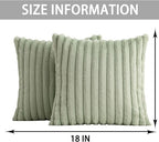 Pack of 2 Faux Fur Christmas Throw Pillow Covers 18x18 Inch, Soft Plush Striped Neutral Couch Pillow Cover, with Velvet Back Modern Home Decor for Sofa Living Room Couch Bed Sage Green