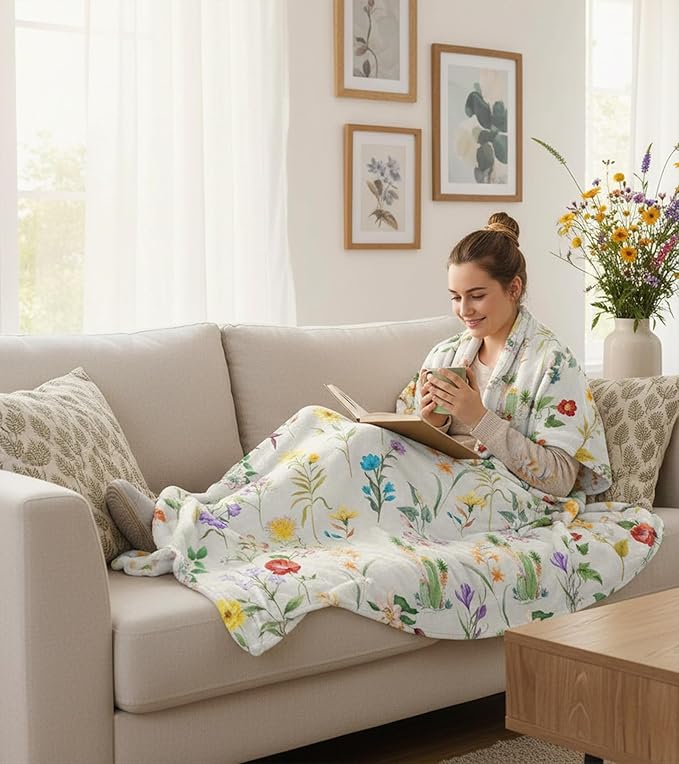 Aipon Floral Throw Blanket for Women, 50 x 60 Inch Purple Small Flower Botanical Patterned Throw Blanket Gifts for Women, Cozy Soft Plush Fuzzy Throw Blankets for Couch Bed