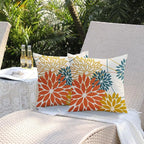 Orange and Yellow Floral Pillow Covers 16x16 Set of 2 Fall Outdoor Waterproof Decorative Throw Pillows Summer Pillowcovers Polyester Cushion Case Decor for Couch Patio Funiture Garden Porch 01Q16