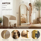 Antok 56" x15” Arched Full Length Floor Mirror, Gold Aluminum Frame, Free Standing/Wall Mount/Leaning for Bedroom, Living Room, Dressing Room