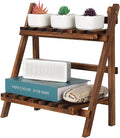 2 Tier Tabletop Plant Stand Step Style Desktop Storage Organizer Wood Display Shelf Decorative Storage Rack, Foldable Small Plant Shelf