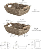 StorageWorks Hand-Woven Large Storage Baskets with Wooden Handles, Seagrass Wicker Baskets for Organizing, 2-Pack