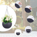 Vencer 11 Inch Round Resin Rattan Hanging Planters,Self Watering Hanging Basket for Indoor Outdoor Plants,Hanging Flower Pots with Drain Hole and Metal Chain,Water Indicator,Grey,VF-A15-G