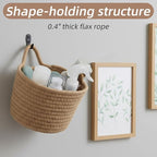 3 Pack Fabric Wall Hanging Baskets Small Woven Hanging Basket with Handle and Hooks Boho Style Cotton Rope Flower Plants Baskets Decor for Living Room,Bedroom,Bathroom, 5.12 ×6.3", Linen