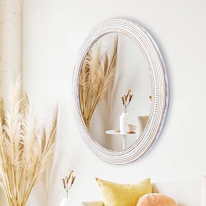 30 Inches Wooden Round Mirrors for Wall Decor, Rustic Farmhouse Decorative Circle Mirror for Bathroom Over Sink, Living Room, Foyer, Entryway