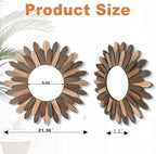 Emfogo Wall Mirror 21 inch Large Rustic Wood Boho Mirror Wall Decor Boho Room Decor Home Decor Aesthetic Farmhouse Decor for Bedroom Living Room Entryway(Tri-Color)