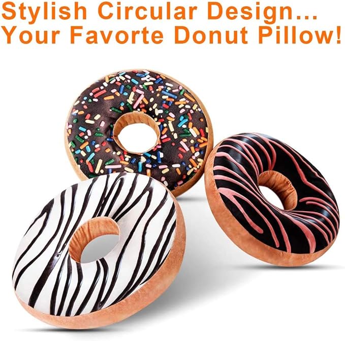 HYSEAS Round Throw Pillow 14 Inch Chocolate Donut, 3D Digital Print Decorative Comfortable Soft Plush Funny Food Shaped Pillow Light Weight Seat Pad Cushion for Couch, Chair, Floor, Sofa, 2 Pack