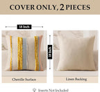ANRODUO Pack of 2 Boho Decorative Throw Pillow Covers 18x18 Farmhouse Cushion Case Striped Chenille Pillow Cases Square Pillow Covers Accent Neutral Pillowcase for Sofa Couch Bed, Yellow Stripe
