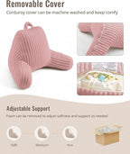Blissful Diary Reading Pillow for Sitting in Bed, Flannel Back Pillow Bed Sitting Up for Adult & Children, Backrest Cushion for Sit Up in Couch or Floor, Dorm Essentials, Plush Pink