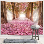 JAWO Pink Sakura Flower Tapestry Wall Hanging, Floral Cherry Blossom Tree in Spring Tapestries for Dorm Living Room Bedroom, Wall Blanket Beach Towels Home Decor 90X70 Inches