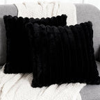 2 Pack 20x20 Double-Sided Faux Fur Pillow Covers, Plush Throw Pillow Covers for Living Room Decorations Throw Pillow Case, Throw Pillow Cover Cushion Cover for Home Sofa Car, Black