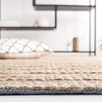 SAFAVIEH Natural Fiber Collection Area Rug - 9' x 12', Light Blue & Natural, Handmade Boho Farmhouse Rustic Jute & Cotton Jute, Ideal for High Traffic Areas in Living Room, Bedroom (NFB654M)