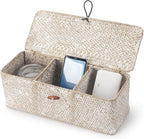Seagrass Storage Basket for Bathroom - Wicker Toilet Tank Basket with Lid - Woven Storage Box for Organizing (Whitewash, 13" x 5" x 4.3")