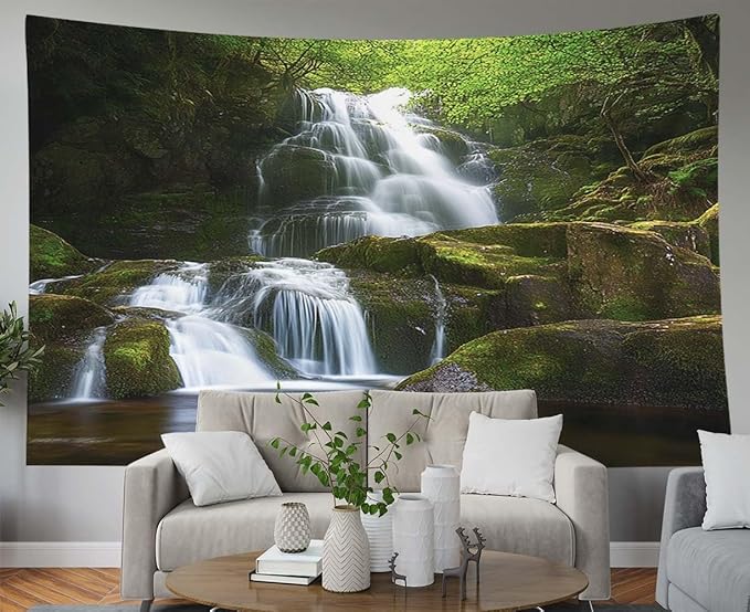 EMMTEEY Landscape Tapestry Extra Large Wall Art 92.5X70.9 Inch-Waterfall Mountain Scenery Durable Tapestries for Bedroom