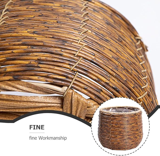 BESPORTBLE Rattan Flower Basket, Wicker Woven Planter with Plastic Liner, Small Trash Can, Round Plant Flower Pot for Bathrooms Kitchens Home Office 17cm