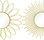 3 Pack Metal Mirrors for Wall Sunburst Wall Mirrors Home Décor Decorative Hanging Wall Art for Living Room Bedroom Entryway (Gold2, Flower+Sunburst)