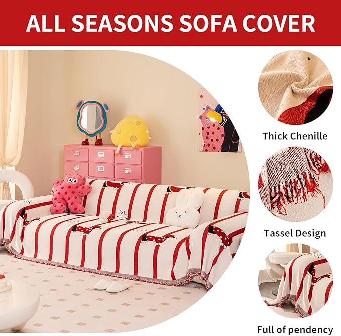 Couch Cover for Sofas, Sofa Couch Cover Washable for Dogs, Chenille Slipcovers Couch Covers for Protector Slipcover Pet Friendly(71"x 118"/Red/1pc)