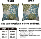 Blue Green Grey Gray Pillow Covers 18X18 Inch Set of 2, Modern Dahlia Floral Print Decorative Throw Pillow Covers Outdoor Farmhouse Cushion Case for Home Couch Sofa Bed Decoration