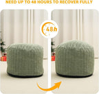 Round Stuffed Pouf Ottoman for Foot Rest, Storage Ottoman Pouf Foot Stool Cushion, Faux Fur Poufs with Foam Chunk Filling, 20 X 15 Inch Floor Chair for Living Room Bedroom Home Decor, Green