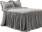 Lush Decor Ruffle Skirt Bedspread Set - 3-Piece Luxurious Farmhouse Bedding - Elegant Ruffle Detail - Timeless Style - Soft Lightweight Sheets - King, Dark Gray