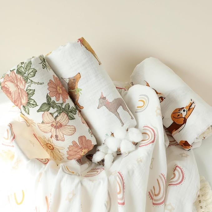 insular Cotton Muslin Baby Blanket with Tassel, Boho Bohemian Muslin Swaddle Blanket Baby Receiving Blanket with Fringe, Nursery Decor Throw or Nursing Blankets, 47" x40”, Labrador
