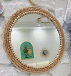 OYPEIP 20”Large Nature Rattan Boho Innovative Art Decoration Round Makeup Mirror Dressing Bedroom Bathroom Wall Mounted Hanging Mirrors Craft Photo Props…