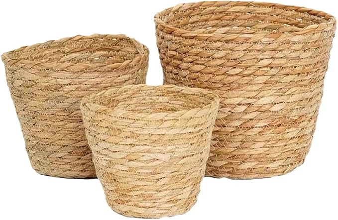 Woven Basket, Hand Woven Containers Flower Pots Boho Indoor Planter Decorative Flower Storage Organizer for Home Office Decoration (Medium)