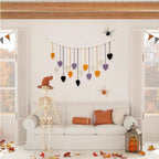 EOBTAIN Macrame Leaf Wall Hanging Large,Boho Purple Orange and Black Leaves Woven Tapestry Halloween Home Decor,Handmade Yarn Tassels Textile Feather Wall Art Decor for Living Room Bedroom