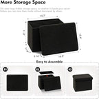 B FSOBEIIALEO Storage Ottoman Cube Small Sherpa Ottoman Foot Rest, Foldable Portable Boucle Ottomans, Faux Teddy Fur, Black 16.5"x12.6"x12.6"