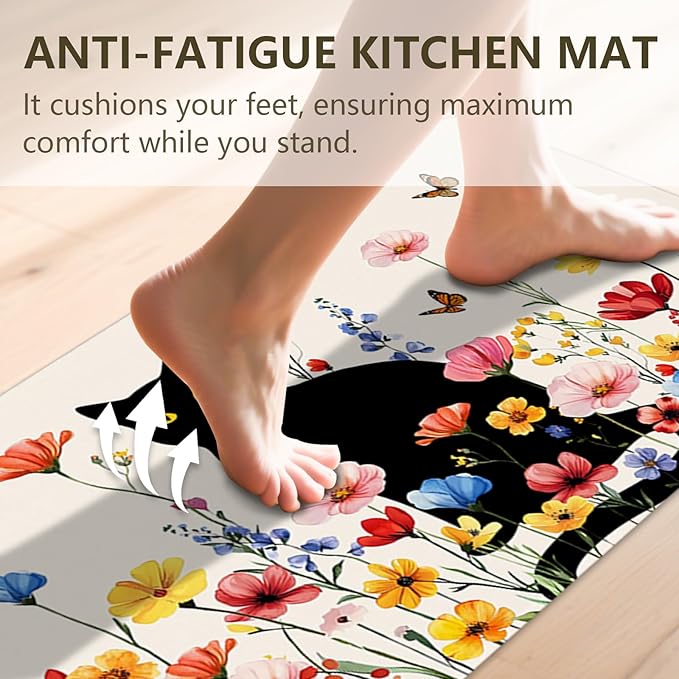 Cat Rugs for Kitchen Floor, Anti Fatigue Mats for Kitchen Floor Non Slip, 2PCS Rubber Kitchen Mat, Washable Cushioned Carpet Rug for Sink Laundry Gifts for Christmas 15.7"×27.5" +15.7"×47" 3.5mm