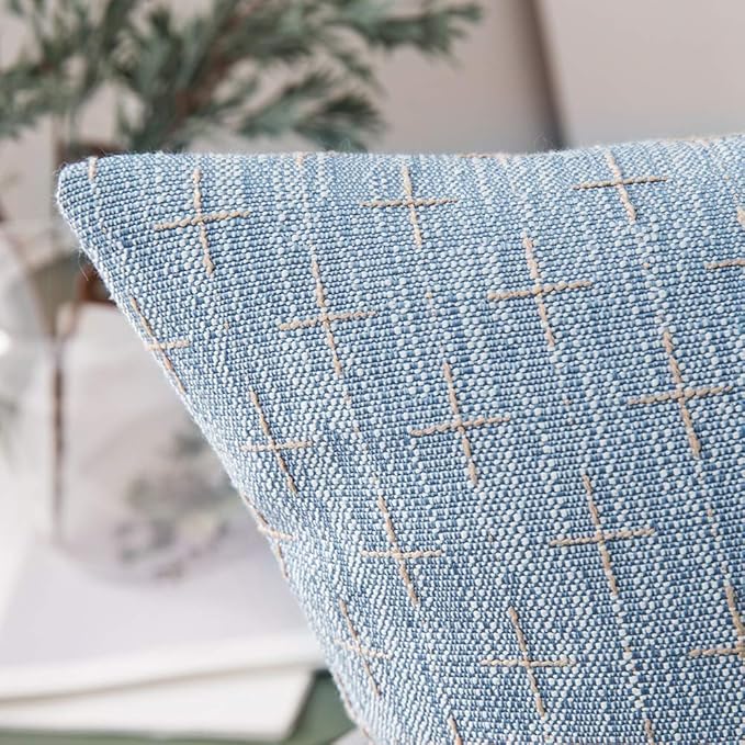 MIULEE Pack of 2 Decorative Burlap Linen Euro Sham Throw Pillow Covers for Sofa Couch Bed 24x24 Inch Modern Farmhouse Pillowcases Rustic Woven Textured Cushion Cover Light Blue