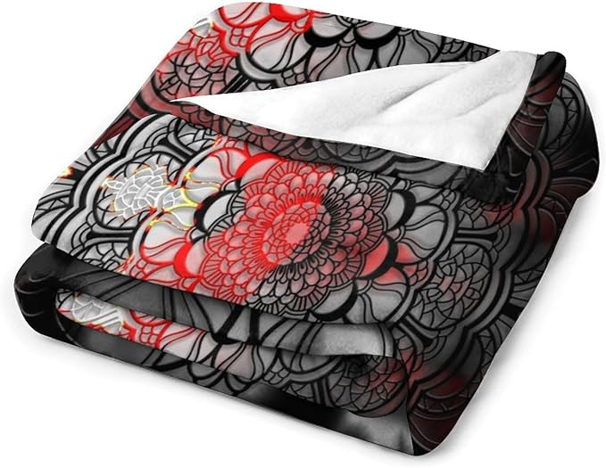 Black Red Mandala Throw Blanket Abstract Yellow Red Black Boho Floral Modern Blanket for Sofa Bed Couch Chair Or Dorm 40"x50"