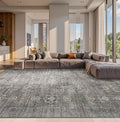 10x14 Area Rugs for Living Room Bedroom, Large Washable Rug, Grey Vintage Retro Boho Rug, Non Slip & Low Pile Faux Wool Thin Carpet for Indoor Dining Room and Kids Room(Taupe/Grey 10x14ft)