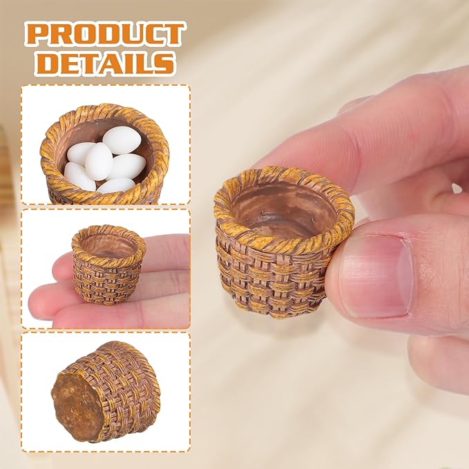 TOYANDONA 6Pcs Miniature Resin Rattan Baskets for Dollhouse Decoration Storage Holders Realistic Simulation Baskets Mini House Accessories