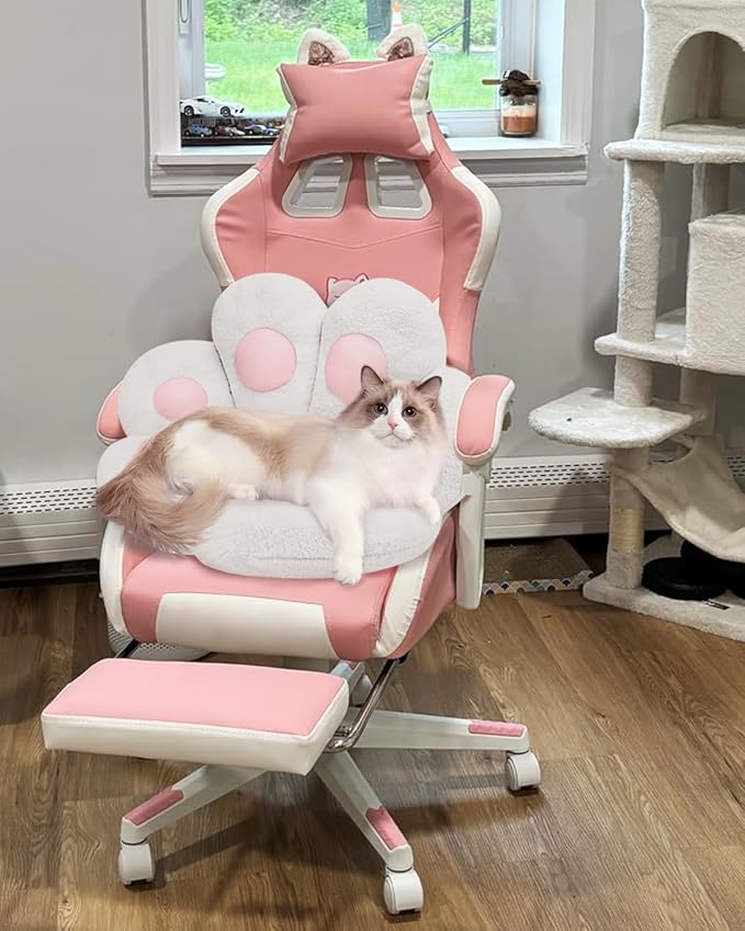 MOONBEEKI Cat Paw Cushion Chair Comfy Kawaii Plush Seat Cushions Shape Lazy Pillow for Gamer Chair 28"x 24" Cozy Floor Cute Seat Kawaii for Girl Worker Gift, Dining Room Bedroom Decorate （White）