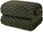 EXQ Home King Size Blanket for Bed or Couch - 3D Imitation Turtle Shell Jacquard Decorative Fleece Blankets - Cozy Soft Fuzzy Flannel Blanket Suitable for All Seasons(90"×108",Moss Green)