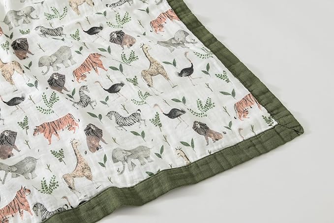 Little Jump Muslin Quilt Toddler Blanket - Silky Soft and Breathable Baby Quilt - Oversized 47" x 47" - 2 Layers Muslin Baby Blanket for Boy and Girls (Jungle-2)